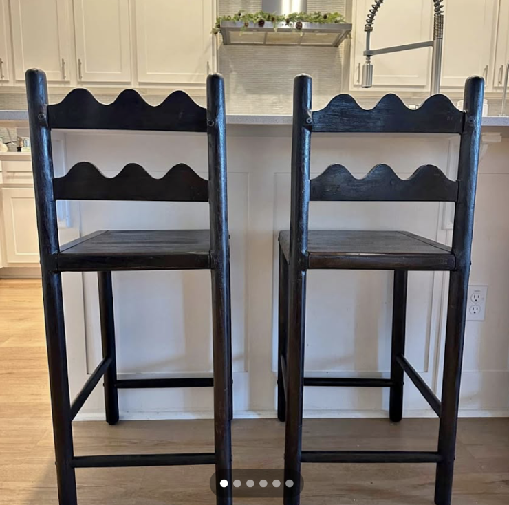 Wood kitchen barstools with scalloped backs